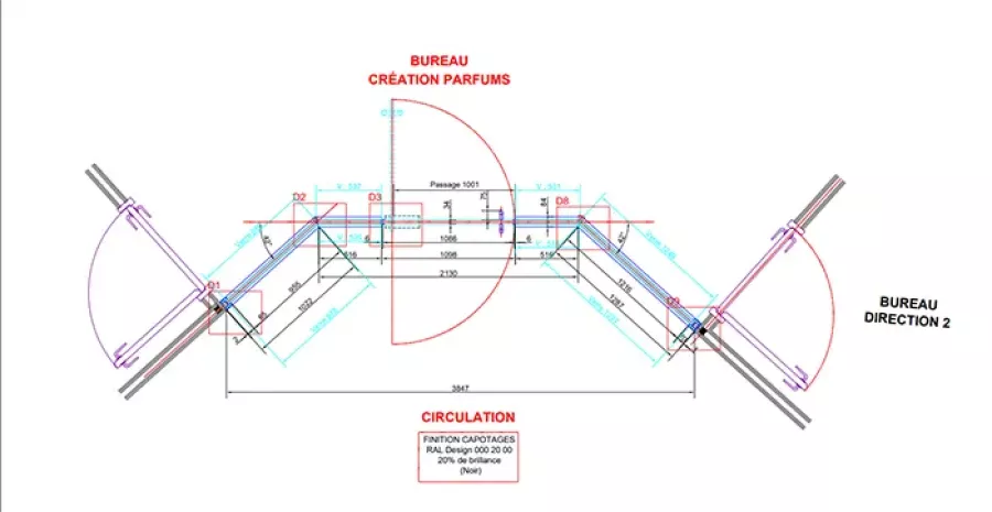 Plan d'un châssis en acier pour une porte vitrée