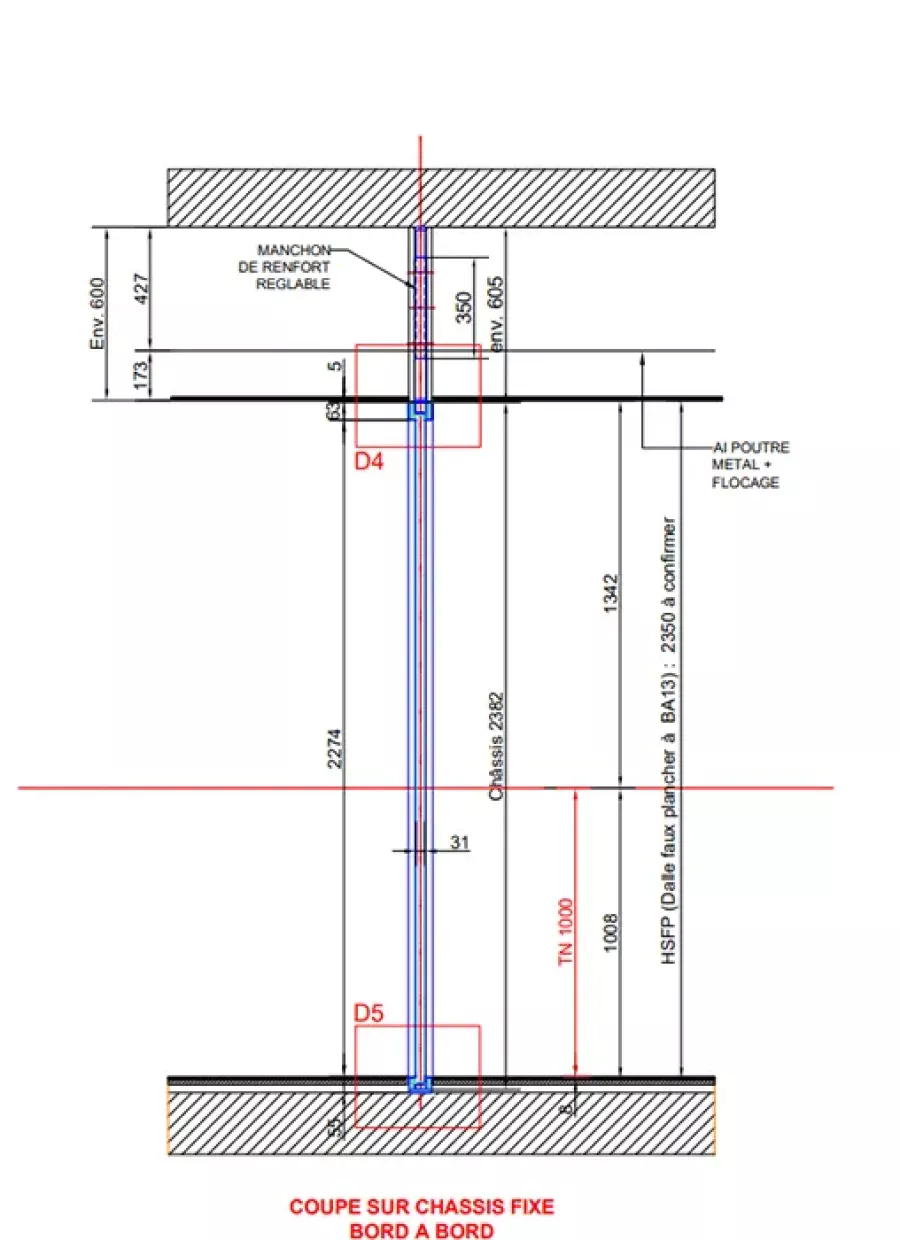 Un Plan d'un châssis en acier pour une porte vitrée